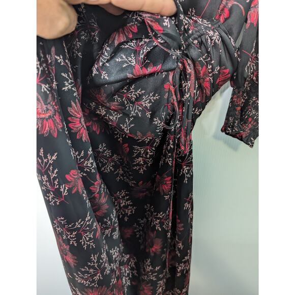 Cinq à Sept Kacy Midi Dress Floral Faux Wrap Silky Black Pink NWT Size 2 - Picture 11 of 14